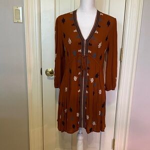 Free People Terracotta Embroidered Mini Dress